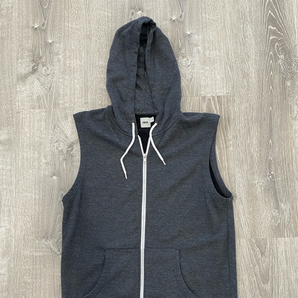 ASOS, Mens Sleeveless Hoody in Dark Gray, Like New
